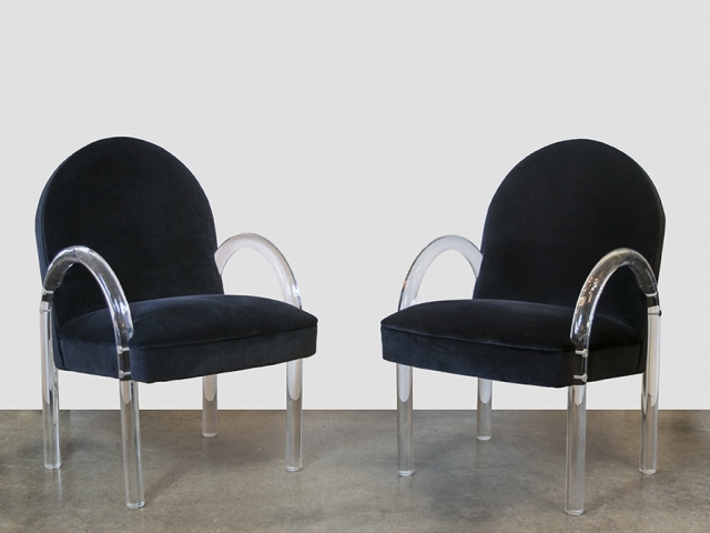 Pair of Pace Lucite Arm/Dining Chairs in Black Velvet