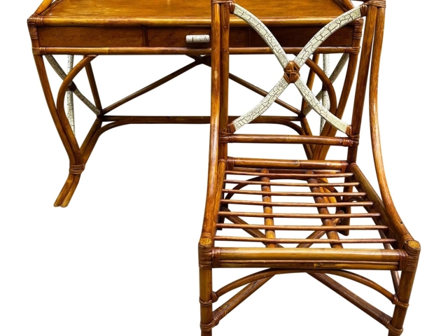 Rattan Desk With Chair Attributed to Tommi Parzinger