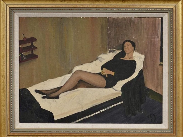 Mid Century Modernist Painting of a Reclining Lady