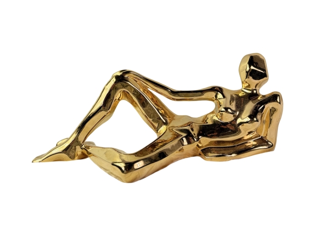 Gold Cubist Sculpture of Reclining Female By Jaru