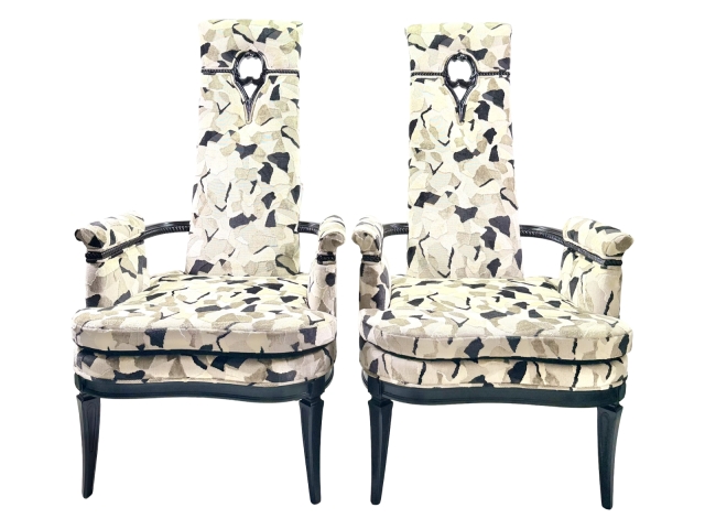 Pair of Highback Hollywood Regency Chairs in the Grosfeld House Manner