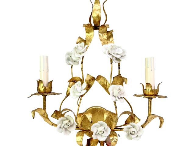 Italian Brass Toile Sconce with Ceramic Roses 
