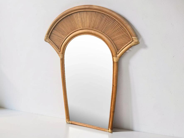Vintage Rattan Fan Shaped Mirror
