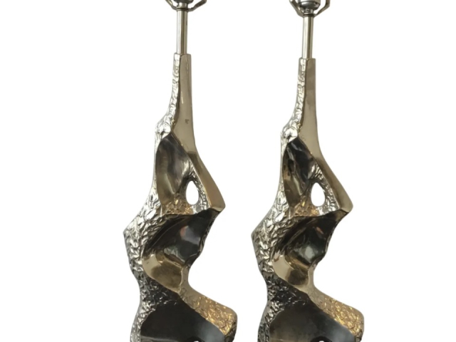 Pair of Brutalist Lamps by Raymond Barr for Laurel Lamp Co. 