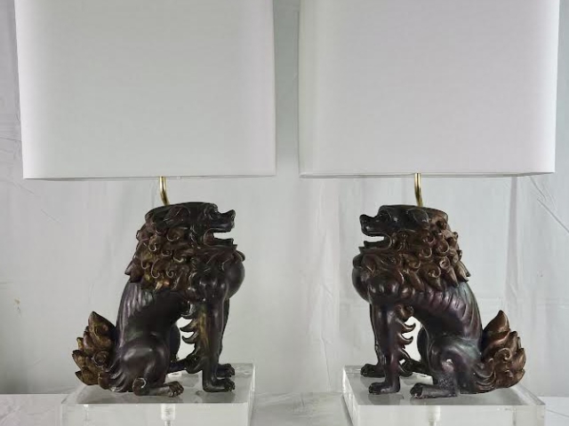 Vintage Bronze Foo Dog Lamps by Remington Lighting 