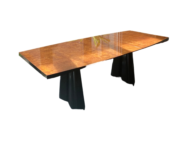 Post Modern Burl Wood and Black Lacquer Dining Table. 