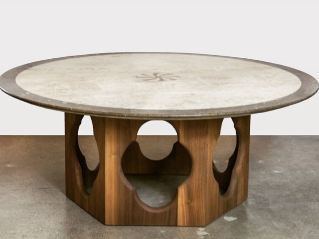 Harvey Probber Mahogany and Travertine Coffee Table 