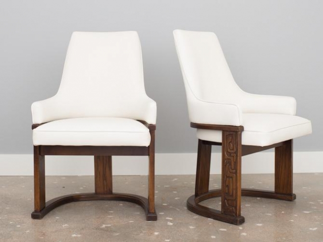 Brutalist carved horseshoe shaped dining chairs