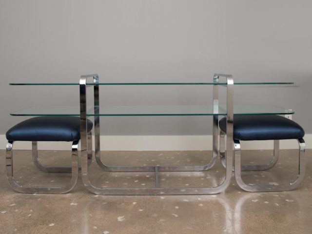 Milo Baughman console table and stools