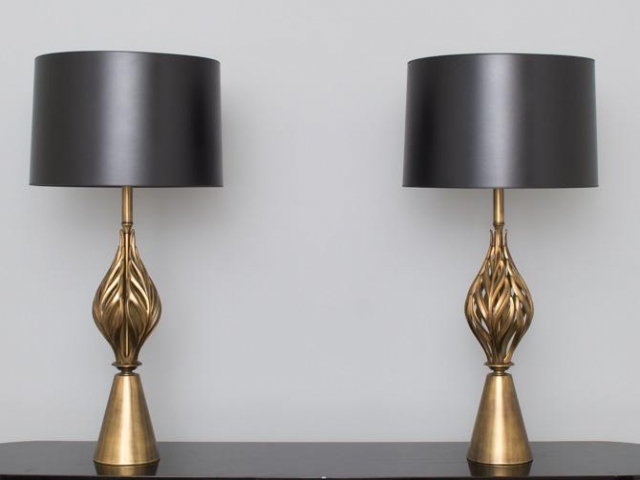 Hollywood Regency brass leaf form lamps