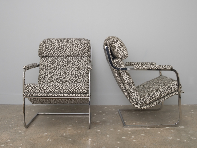 Carsons of High Point Cantilevered Chrome Chairs in Knoll Eclat Fabric